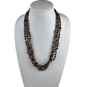 SX Sterling Silver Thailand Very Long Tiger's Eye Beaded Necklace Toggle Clasp